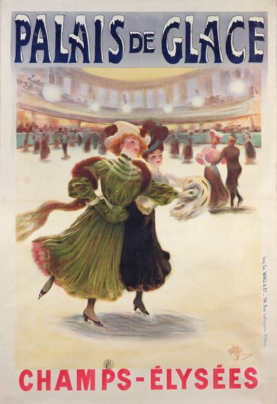Poster pubblicitario per la pista di pattinaggio Palais de Glace sugli Champs-Elysees da Albert Guillaume